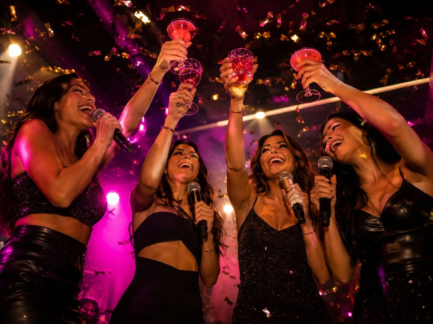 Chicas cantando karaoke despedida de soltera